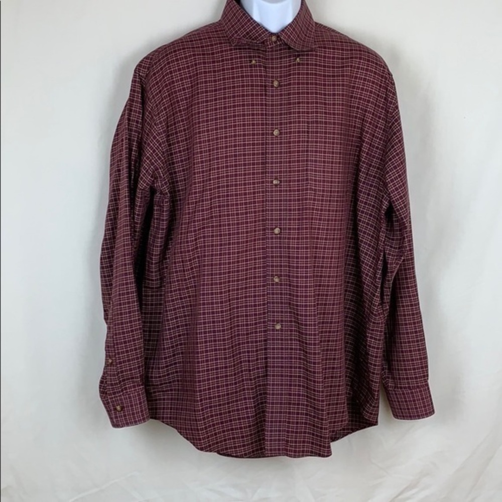 Brooks brothers plaid size L non iron brown